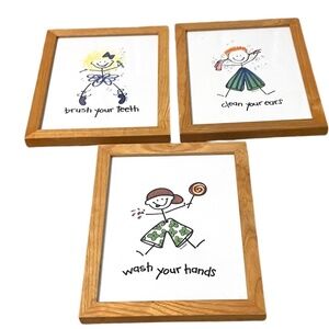 Set of 3 1990's‎ Bathroom Etiquette Stick Figure Prints by Donna